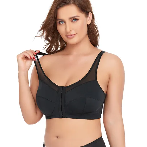 2 Pcs Size S Women's Wireless Large-Cup Lace Bra with Front Clasp - Comfortable, Breathable, Black