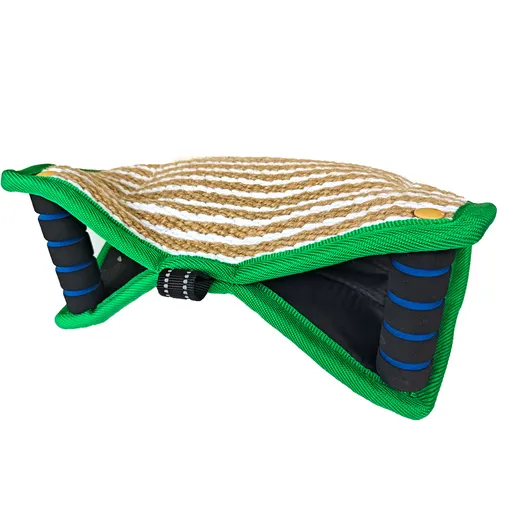 Green and Khaki Heavy Duty Jute Dog Bite Pillow - Professional Training Tug Toy with 3 Handles for Schutzhund, K9, Agility & Bite Work