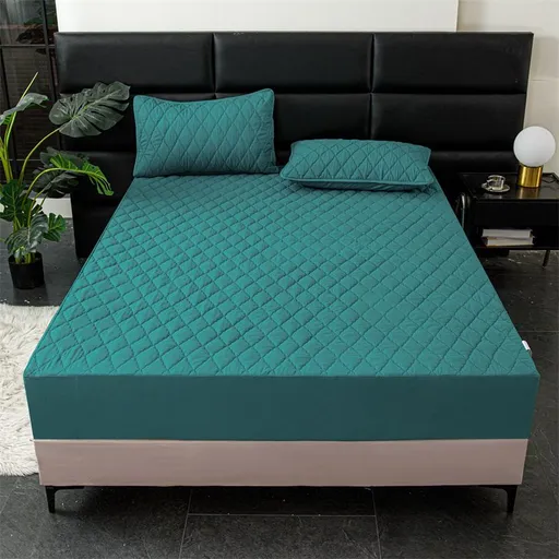 Waterproof Quilted Fitted Sheet Solid Color Toddler Dark green 1.8*2.2m single fitted sheet