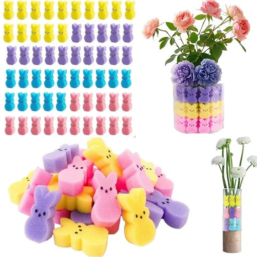 64Pcs Colorful Easter Sponge Bunnies Vase Filler,DIY Sponge Easter Peeps Decorations,Easter Spring Sponge Rabbit Vase Stuffer for Spring Table Centerpieces Home Decor(Random Color)