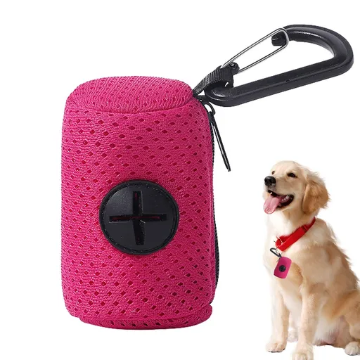 Dog Waste Bag Dispenser, Mesh Fabric Attachment Doggy Bag Holder with Zipper, Fashion Poop Bags Holder, Hangable Dog Poop Holder