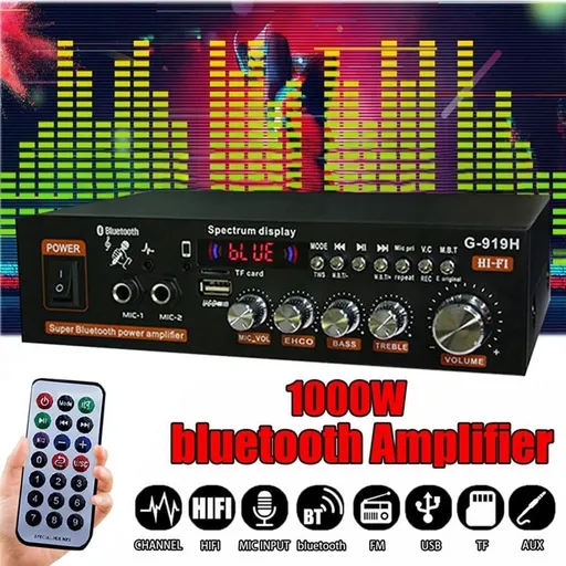 1000W G919H Home Power Amplifier HIFI Bluetooth 5.0 Audio Audio Amplificador Subwoofer Speakers USB Amplifier-US Plug