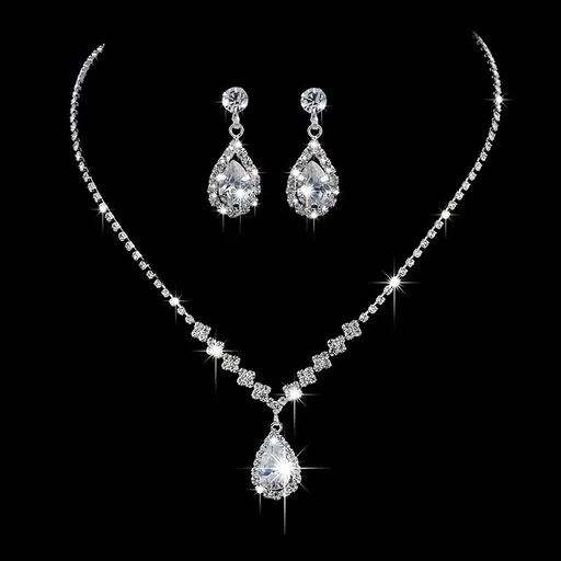 Elegant Teardrop Jewelry Set - Sparkling Necklace and Earrings, adorned with crystal accents, made of alloy, perfect for weddings, parties, and formal events, wedding jewelry.