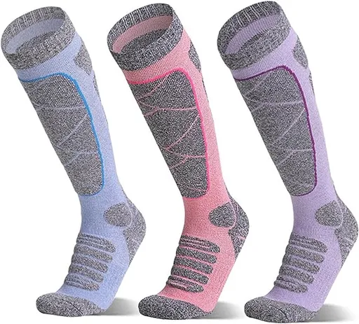 Ski Socks - 3 Pairs - Women's Socks - Sports Socks - Cotton Socks - Warm Socks Women - Long House Socks - Women's Ski Socks - Snowboard Socks - for Skiing, Snowboarding, Hiking - Size 35-39 (M)