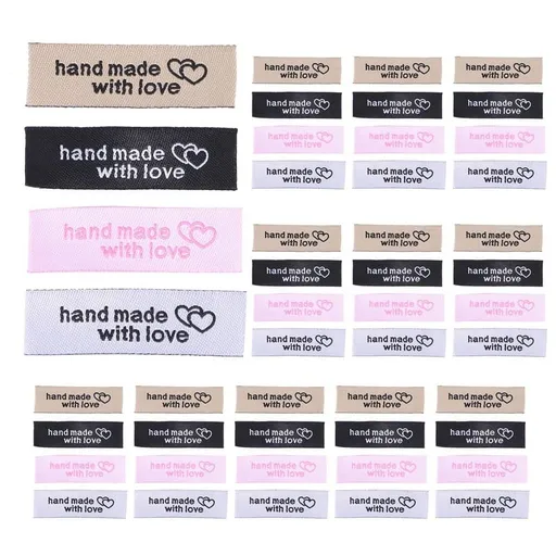 120 Pieces Personalized Sewing Labels Sew on Clothing Handmade Interlocking Heart Pattern Label Tags