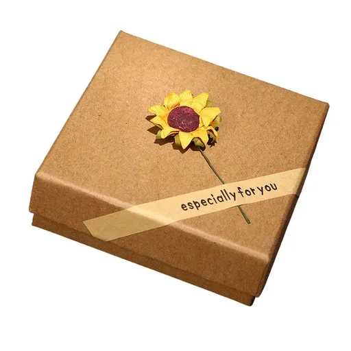50pcs Kraft Paper Sunflower Applique Jewelry Gift Box Packaging Craft Supplies - 12*12*4cm��Box��