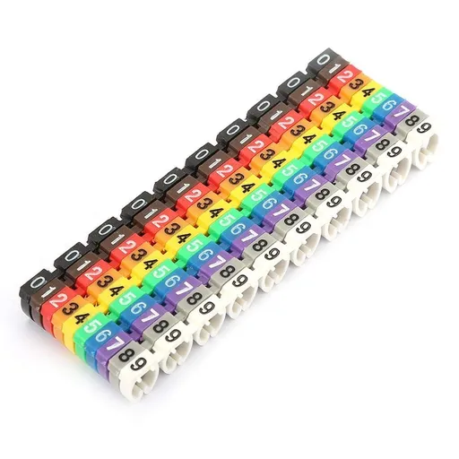 0-9 Coded Clip-on String Wire Markers Boxed C Shape Digital Number Wire Label Tube Set Colorful Cable Numbering Marker Tube