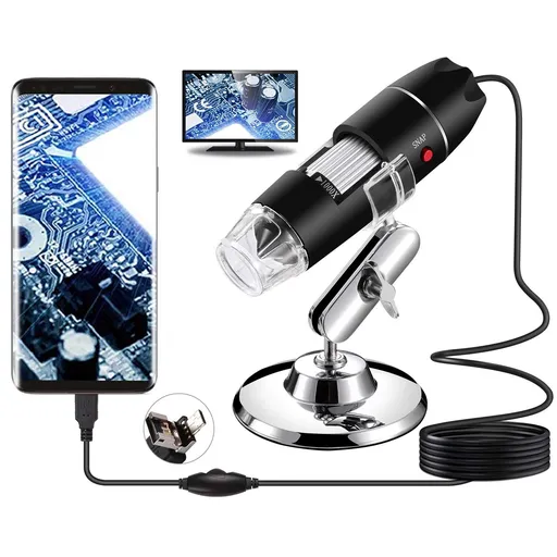 USB Microscope, Digital Handheld 1600X Magnification Endoscope Mini Video Camera with 8 Adjustable LED Lights