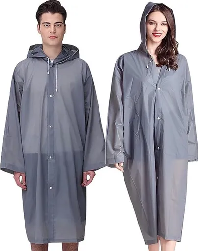 2x Raincoat - Hooded Raincoat - Rain Suit - Portable - Men's / Women's Raincoat - Thicker - Tear-Resistant - Lightweight - Foldable - Waterproof - One Size - Poncho - Rain Poncho - Rain - Grey - For Fishing/Travel/Emergencies