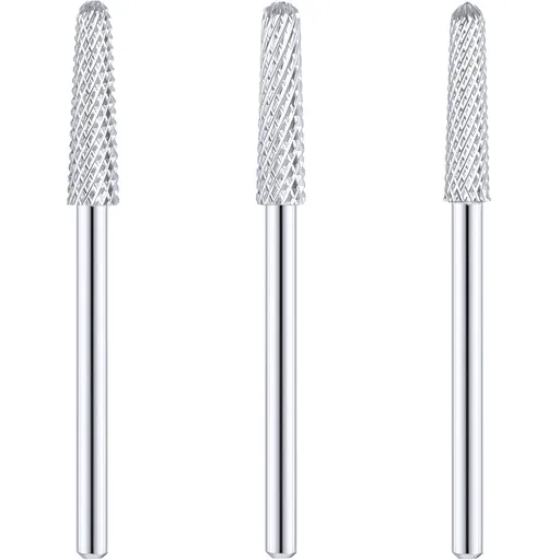3 Pieces Nail Drill Bits Cone Shape Carbide Nail Drill Bits for Manicure Pedicure Tools Machine, 3/32 Inch Shank Size, Grit Size XF, F, M (Silver)