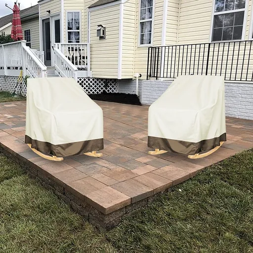 Outdoor Rocking Chair Cover | Waterproof Fabric Slipcover for Patio Furniture | 28x33x39 Inch Size | Black or Beige Color | Includes 1 Protective Stool Cover