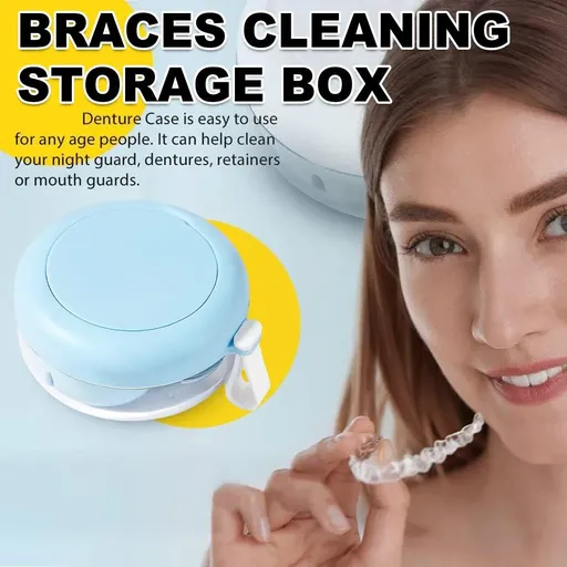 Blue Braces Cleaning Organiser Soak Box Portable Toothbrush Holder for Oral Care