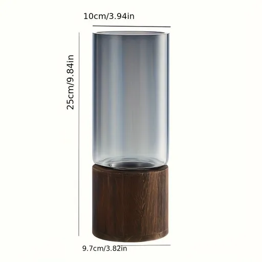 Black wood base vase, cylindrical glass vase, home decor vase, flower vase, high quality vase, Australian home decor, modern vase, natural wood vase
