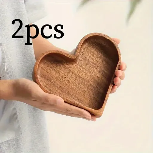 2PCS Natural Solid Wood Love-Shaped Tray, Hand-Polished Smooth & Skin-Friendly, Multi-Purpose Use.