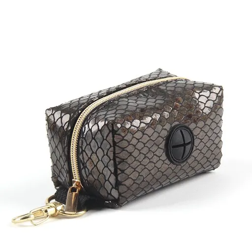 Elevate Your Daily Walks with This Stylish Pet Waste Bag Dispenser – A Sleek Leather-Like Pouch That Holds Rolls, Keys, and Treats, Clipping Effortlessly to Leashes or Bags for Hands-Free Convenience (Snake Print)