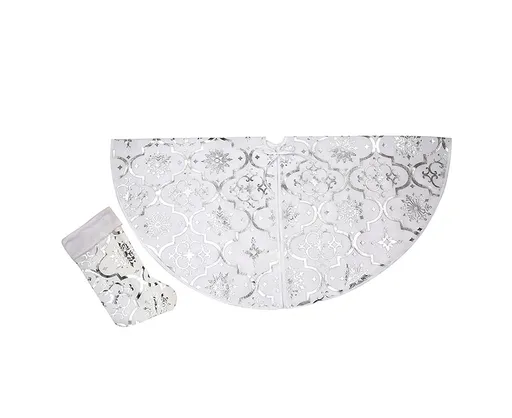 Tree Skirt Polyester Snowflake Pattern Tree Carpet-White
