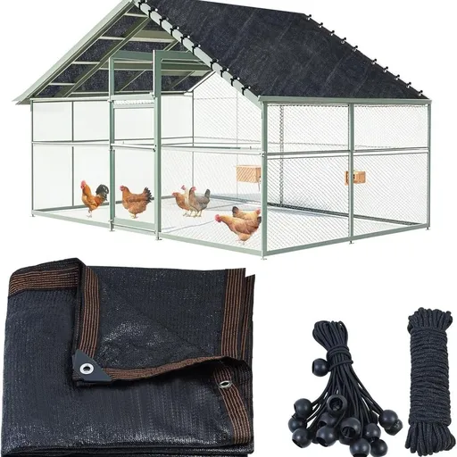 Chicken Coop Cover UV 90% Sunblock Shade Cloth 11.5x6.6 FT Black Polyethylene Netting Mesh with 20 Ball Bungee Cords for Outdoor Garden Patio