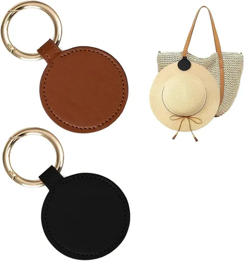 2-Pack Magnetic Hat Clips for Travel | PU Hat Clip Holders for Sun Hats & Wide-Brim Hats | Hands-Free Bag Accessory | No Marking (Black & Brown)