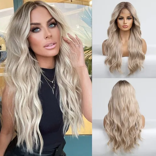 Blonde Lace Front Wig Long Wavy Platinum Blonde Middle Part Lace Wigs for Women Gray Lace Wigs with Baby Hair