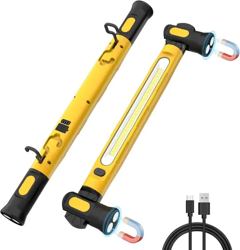 1 Piece LED Work Light, Magnetic LED Work Light Strip, 3000LM Rechargeable Inspection Light, Car Repair and Inspection, Yellow