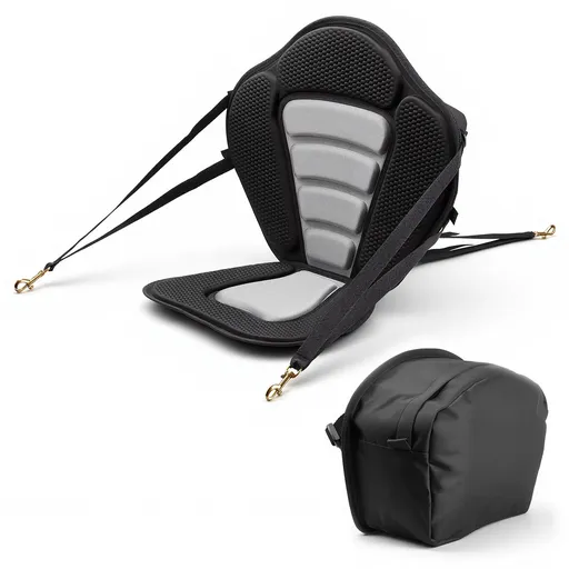 Kayak Seat, 1 Pack 12 mm Thick, Universal Paddle Board Seat with Back Support, Sit-on-Top Soft Padded Cushion with Storage Bag & Adjustable Straps for SUP, Canoe, Fishing Boat, Inflatable Kayak