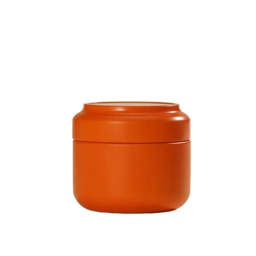 Round Metal Tea Caddy with Secure Lid for Loose Leaf Tea, Coffee, Sweets and Small Dry Goods, Compact Kitchen Storage Tin, Orange