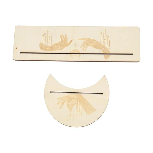 2 Pieces Wooden Tarot Card Stand Holder Stable Moon Shape and Rectangle Wooden Tarot Card Display Stand Base Type C