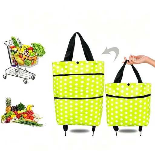 Foldable Shopping Cart 2 in 1 Tote Bag with Wheels, Extra Large Capacity, Lightweight Portable Reusable Grocery Bag for Shopping Travel Market, Green