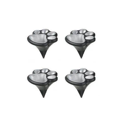 4 Pack Solar Paw Print Garden Lights (White light) - 9 cm Outdoor LED Ground Stake Lights with Dusk Activation for Lawn, Pathway, Yard and Garden Decoration