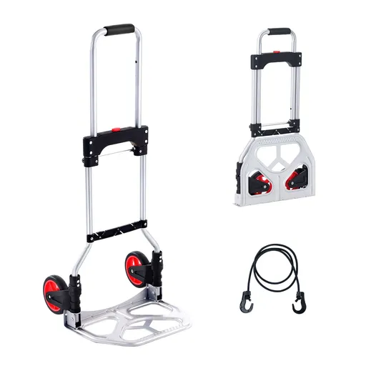 Folding Hand Truck, 80 kg Load Capacity, Aluminum Portable Cart, Convertible Hand Truck and Dolly with Telescoping Handle and Rubber Wheels, Ultra Lightweight Super Strong for Moving Warehouse
