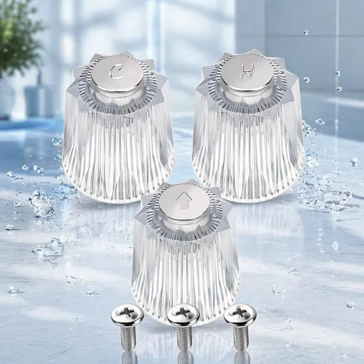 3Pcs Shower Knob Replacements, Universal Clear Acrylic Hot/Cold/Diverter Shower Knobs Compatible with Price Windsor Bathtub Shower Faucet Handle (Novelty Style)