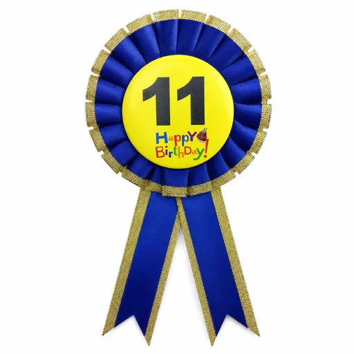 Kids Birthday Badge Rosette with Ribbon Party Favour Fancy Dress - Age 11 Blue
