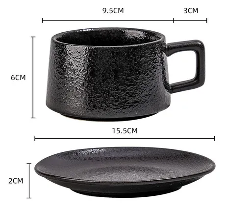 Vintage Ceramic Coffee Cup and Saucer Set - Elegant Afternoon Tea Set(Ink Black)