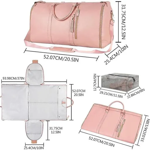 Carry On Garment Bag, Large PU Leather Duffle Bag for Women, Waterproof Garment Bags for Travel with Shoe Pouch