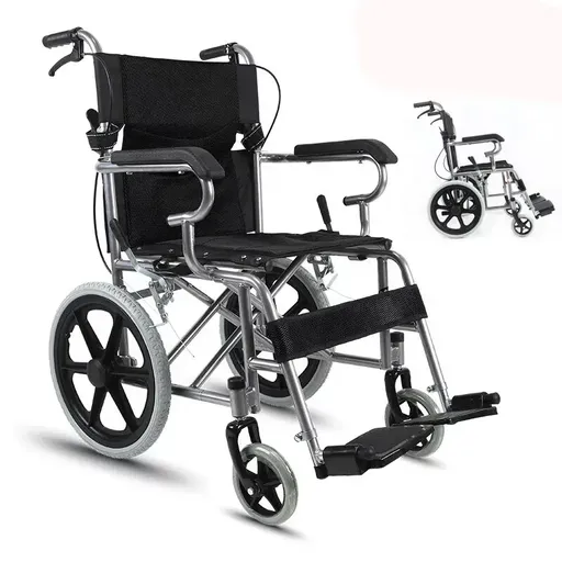 Black Wheelchair Lightweight 20" Black Self-Propelled Folding Wheelchair for Travel