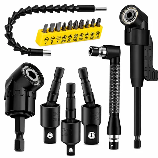 17Pcs Flexible Drill Bit Extension Set, Right Angle Drill Attachment, Rotatable Socket Adapter and Screwdriver Bits