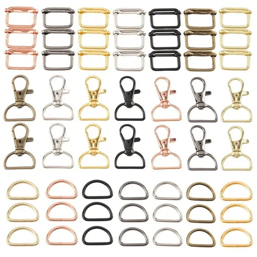 56 Pcs Purse Hardware Keychain Hooks for Bag Making Lanyard Snap Metal Swivel Clasps with D Rings and Slide Buckle