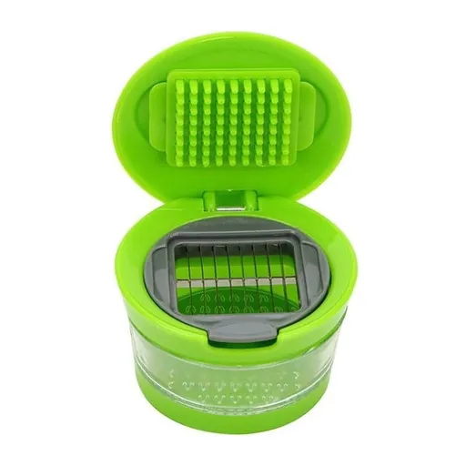 Garlic Mincer Tool,Manual Press Chopper with Collection Box,Dicing Slicing Grater for Kitchen Prep,Compact 3.0x2.4x3.0in,Green
