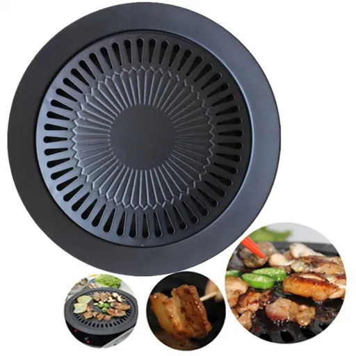 Korean BBQ Grill Pan Set | Cast Iron Non-Stick Barbecue Grill with Lid | 12.6 Inch Portable Grill Pan for Tabletop Cooking | Indoor Outdoor Korean BBQ Grill for Home, Camping, and Picnics