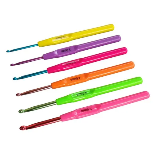 6 pcs Candy Color Crochet Hook, Aluminum Crochet Hooks Knitting Needles Kits with Ergonomic Plastic Handle Marked Different Sizes