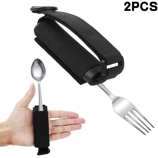 2Pcs Cuff Adaptive Utensils Holder Elderly Adults Eating Assistance Handicap Utensils Spoon Fork Gripping Strap Eating Hand Cuff Holding Cutlery for Disabled Individuals with Weak Grip