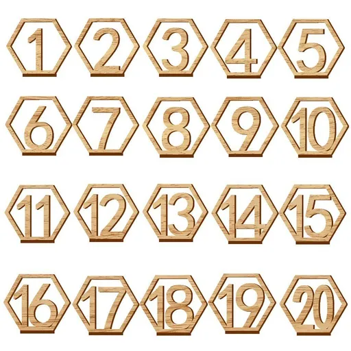 Wooden Table Numbers,Fashionclubs 1-20 Wedding Table Numbers with Holder Base,Hexagon Shape,Perfect for Wedding, Decoration