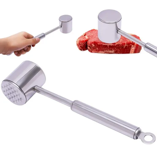 304 Stainless Steel Meat Mallet, Dual-Sided Meat Tenderizer Hammer with Hanging Hook for Steak, Beef & Chicken