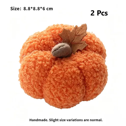 Soft Plush Pumpkin Ornament, Fabric Pumpkin Decor, Versatile Table Display for Halloween, Autumn Harvest, Thanksgiving & Christmas Arrangement, Orange 2 Pack
