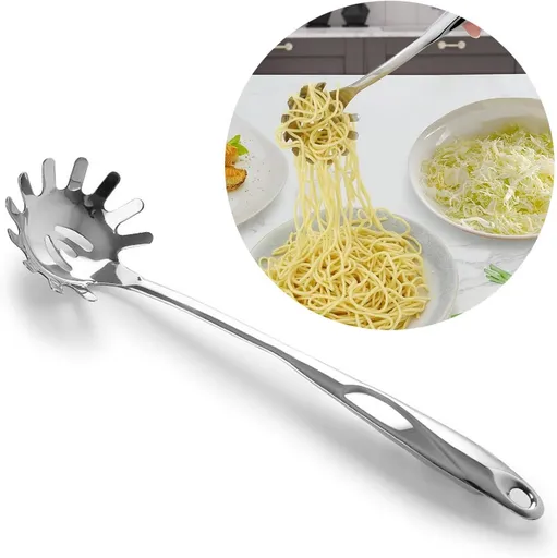 Spaghetti Spoon - Stainless Steel Pasta Spoon - Spaghetti Spoon - Pasta Spoon - User-friendly - Lightweight - Kitchen Utensil - Stainless Steel - Non-stick - Silver
