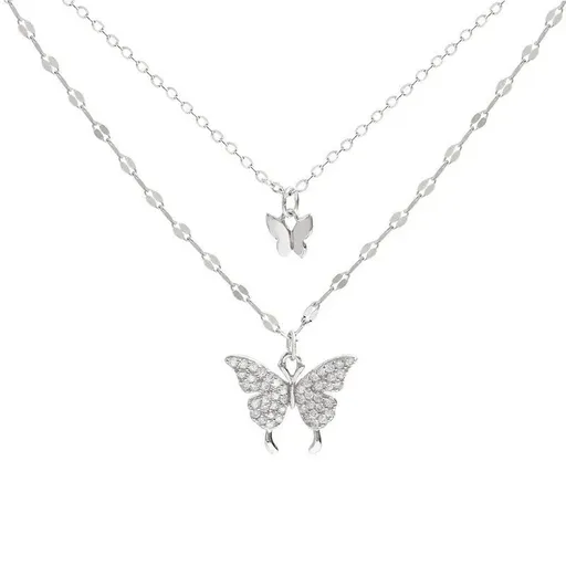 Cold Wind Butterfly Double layer Necklace Non fading Trendy Clavicle Chain Temperament Stacked Neck Chain Versatile