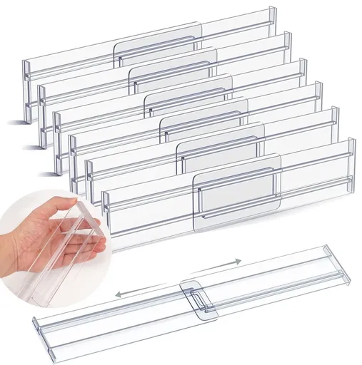6 Pack Drawer Dividers Organizers Adjustable 3.2" High Expandable from 11-20" Kitchen Drawer Plastic Drawers Separators