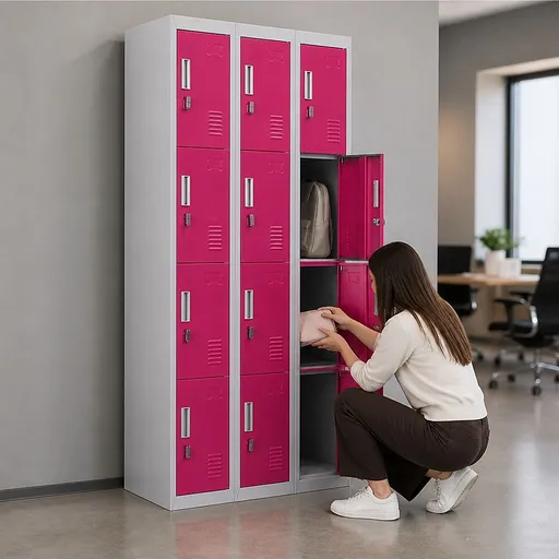 12-Door Steel Locker – Grey with Pink Door, Padlock-operated