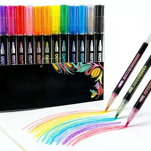 Dreamy Sparkle Dual-Line Contour Pen, 8/12/24/36/Colors Outline Art Pen with Metallic Sparkle, Quick-Dry Ink Marker for Drawing, Coloring and DIY Crafts