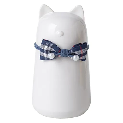 Handcrafted Ceramic Cat Urn for Ashes,Bow Tie Cat Shaped Funeral Memorial Keepsake,Pet Urn for Indoor & Outdoor Use - White - Size 15*8cm